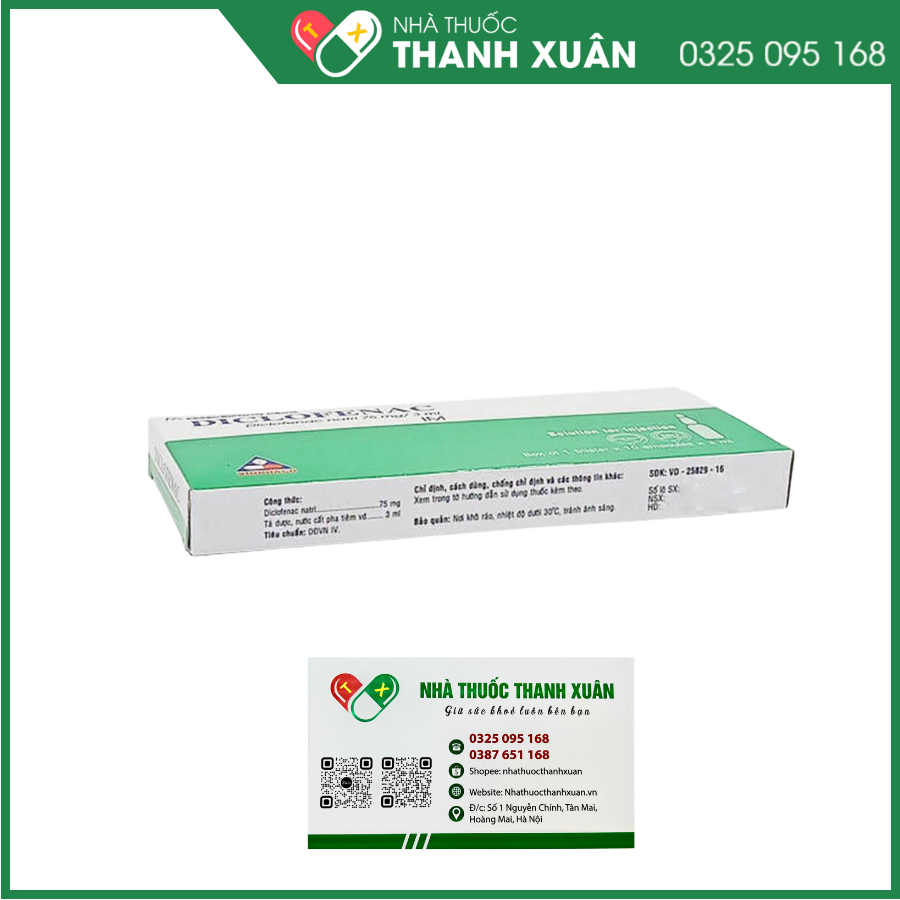 Dung dịch tiêm Diclofenac 75mg/3ml Vinphaco giảm đau và viêm trong viêm khớp dạng thấp, thoái hóa khớp, gout cấp